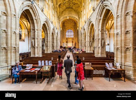 Interior and nave of Sherborne Abbey in Sherborne, Wiltshire, UK taken on 11 August 2018 Stock ...