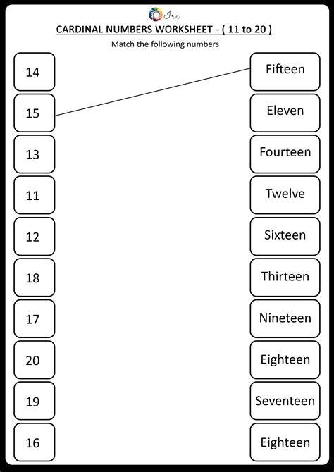 the cardinal numbers worksheet is shown in black and white, with an arrow pointing to