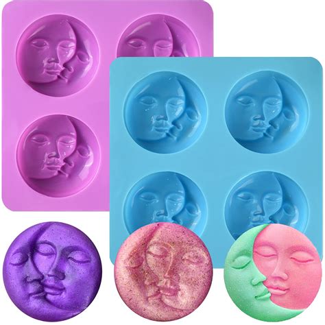 Buy 2 Pcs Silicone Soap Molds,Sun & Moon Face Soap Molds for Soap Making, Bath Bomb Molds for ...
