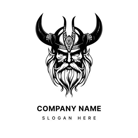 Viking Head Logo hand drawn black and white Illustration 21337989 ...