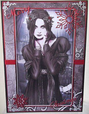 handmade gothic pagan christmas card with a demure lady in black ...