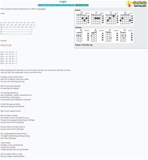 Chord: Linger - tab, song lyric, sheet, guitar, ukulele | chords.vip