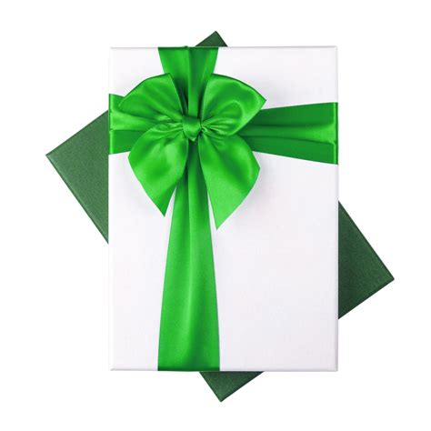 White gift Box with green ribbon Isolated on white background 11043623 ...