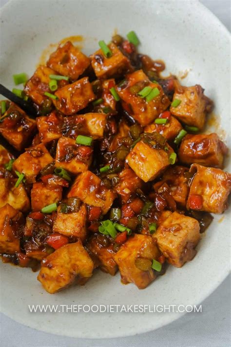 Indo-Chinese Style Chili Tofu - The Foodie Takes Flight