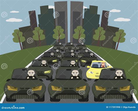 Traffic jam cartoon stock vector. Illustration of angry - 117391998