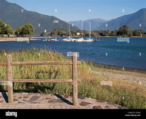 Lake Como landscape with boat, Italy Stock Photo - Alamy