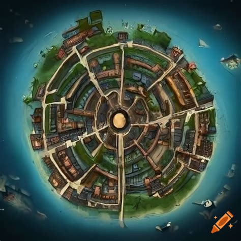 Illustration of a circular fantasy city map