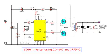 4 CD4047 Inverter circuits 60W-100W 12V to 220VAC | ElecCircuit