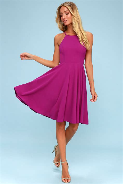 Cute Magenta Dress - Skater Dress - Fit and Flare Dress - Lulus