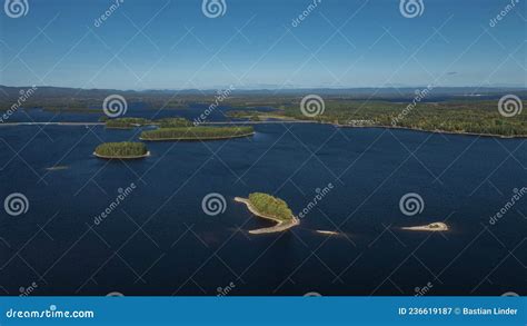 Lakeshore with Islands at Lake Siljan from Above with Blue Sky in ...