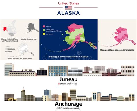 Alaska S Boroughs and Census Areas Map. Skylines of Juneau and ...