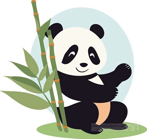 Panda Clipart-cute panda leaning against bamboo tree clip art