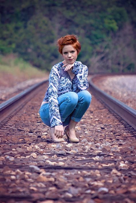 Free photo: Woman Wearing Blue on Train Track during Daytime - Brunette ...