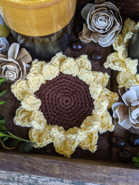 Crochet Sunflower Coaster Set/Gift for Her/Home | Etsy