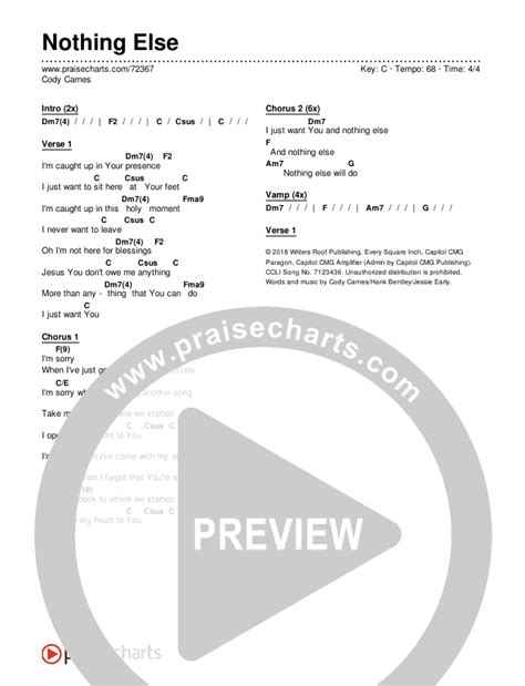 Nothing Else Chords PDF (Cody Carnes) - PraiseCharts