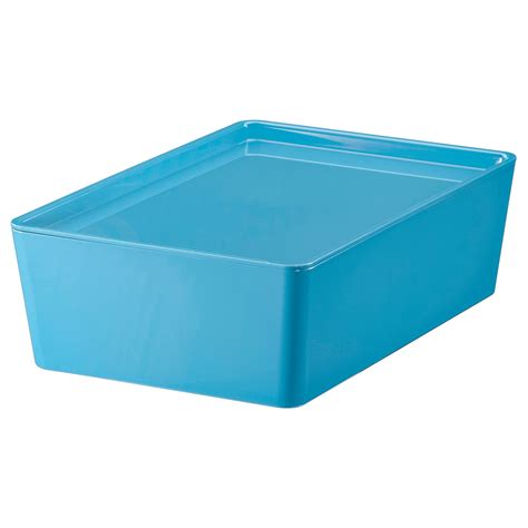 KUGGIS Storage box with lid - blue, plastic - IKEA