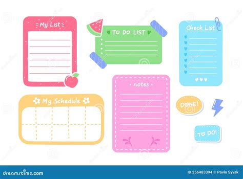 Cartoon Funny Paper Note, Cute School Stickers, List Planner or Schedule Sheets. To Do List or ...