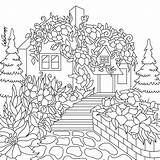 Cottage Floral Coloring Page To Color With Therapy  Coloring Home sketch template