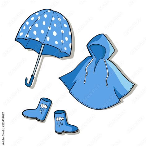 Blue rainy weather clothes collection Stock Vector | Adobe Stock