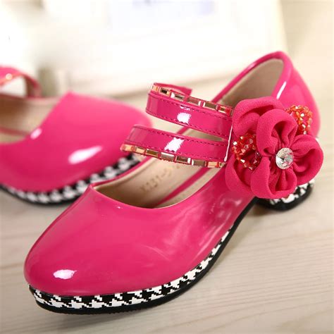 Fashion Kids Leather Shoes Spring Summer Style 3 Colors With Flower Dress Shoes High Heels For ...