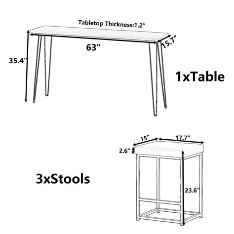 Buy P PURLOVE 4-Piece Counter Height Table Set Pub Table Set with Long Dining Table and 3 PU ...