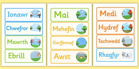 Months in Welsh Word Cards (Teacher-Made) - Twinkl