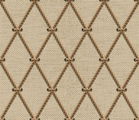 Seamless geometric pattern with net made of hemp rope, texture of jute fabric behind. Rhombus ...