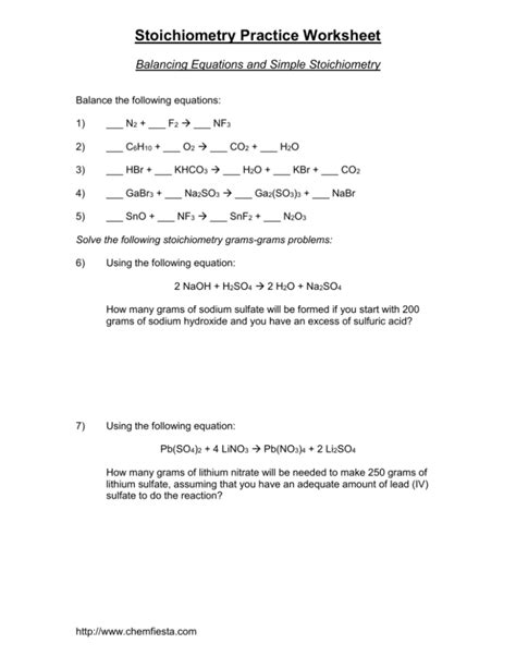 Stoichiometry Practice Worksheet