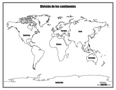 División de los continentes con nombres para imprimir en PDF 2024