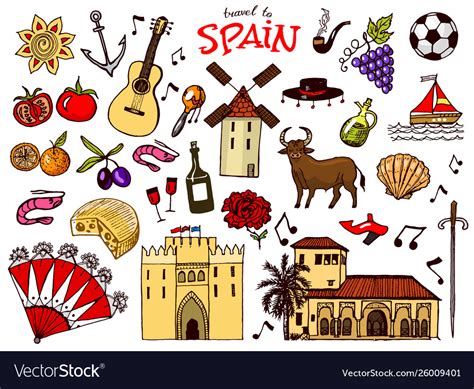 Spanish traditional symbols and objects set Vector Image