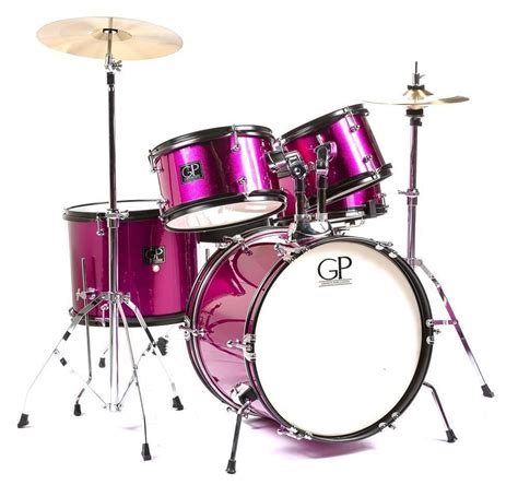 Granite Percussion 5 Piece Junior Drum Set W/Cymbals, Throne & More - Pink