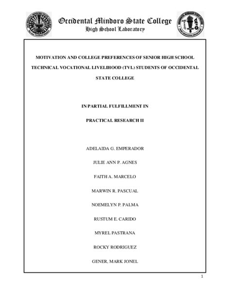 (DOC) MOTIVATION AND COLLEGE PREFERENCES OF SENIOR HIGH SCHOOL TECHNICAL VOCATIONAL LIVELIHOOD ...