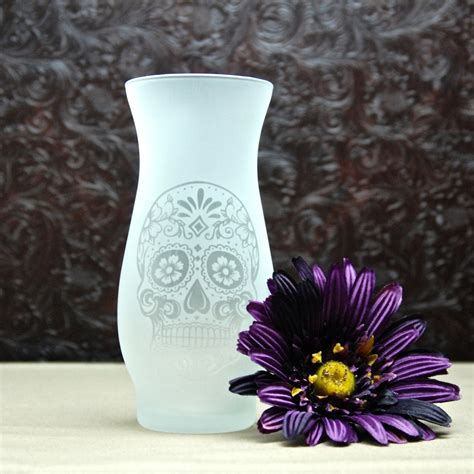 Sugar Skull Vase - Glass Etched Vase - Hurricane Vase - My Sugar Skulls