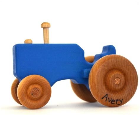 Blue Wood Toy Tractor Personalized Wooden Toy Push Toy