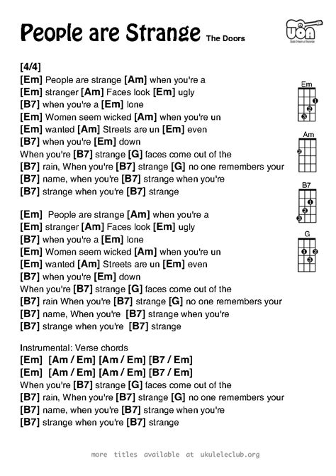 Ukulele chords - People are Strange by The Doors