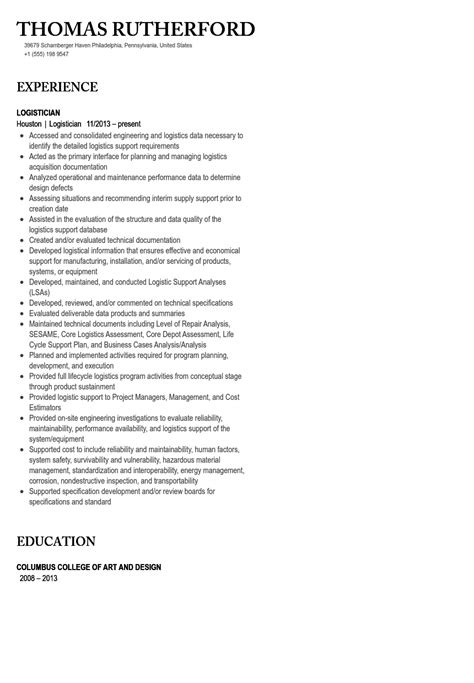 Logistician Resume Sample | Velvet Jobs