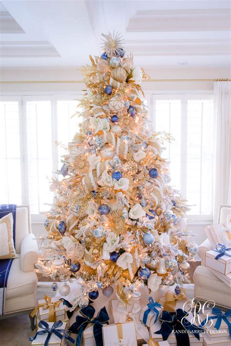 Elegant Blue, White and Gold Christmas Tree - Randi Garrett Design