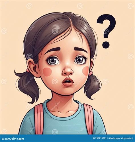 A Cartoon Girl with a Question Mark on Her Face, Illustration Cute ...