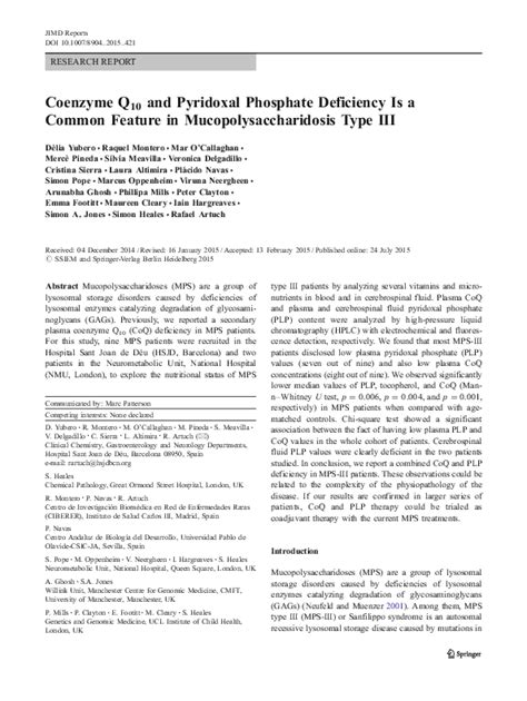 (PDF) Coenzyme Q10 and Pyridoxal Phosphate Deficiency Is a Common Feature in ...