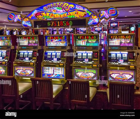 Slot machines in the Golden Nugget Casino, Fremont Street, downtown Las Vegas, Nevada, USA Stock ...