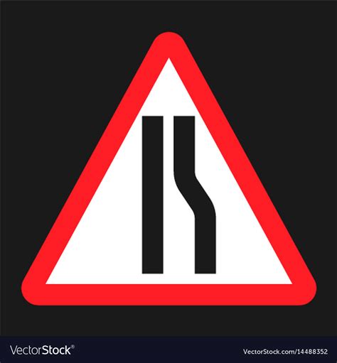 Road narrows ahead sign flat icon Royalty Free Vector Image