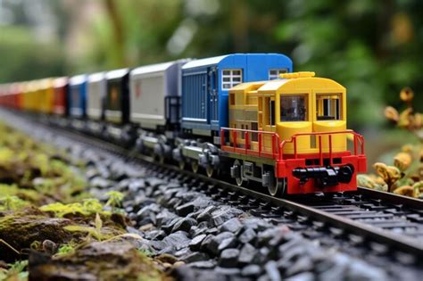 Premium AI Image | lego railway track with a string of container trains ...