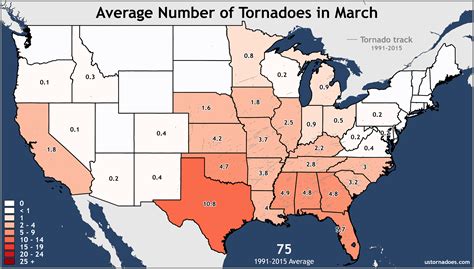 Annual and monthly tornado averages for each state (maps) - ustornadoes.com