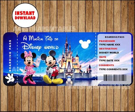 Boleto imprimible a DisneyWorld, Tarjeta de embarque, Plantilla personalizable, Archivo digital ...