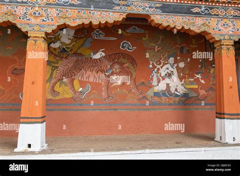 Bhutan, Paro. Rinpung Dzong, Buddhist monastery and fortress. Detail of traditional ornate ...