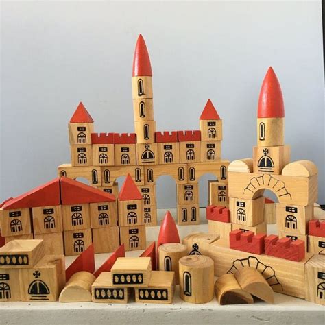 Lot of Vintage Wooden Building Blocks with Box - King's Building Blocks | Wooden building blocks ...