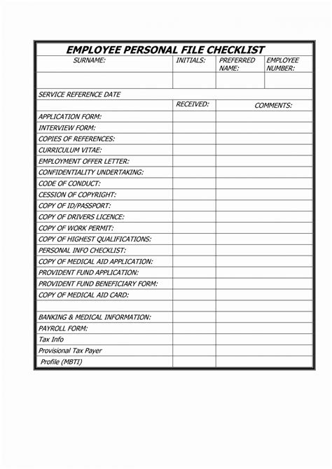 Editable Personnel File Checklist Template Cranfordchronicles Employee Personnel File Checklist ...