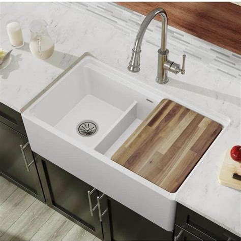 Elkay SWUF3320WH 33" Fireclay Farmhouse Kitchen Sink, 40/60 Double Bowl, White – The Sink Boutique