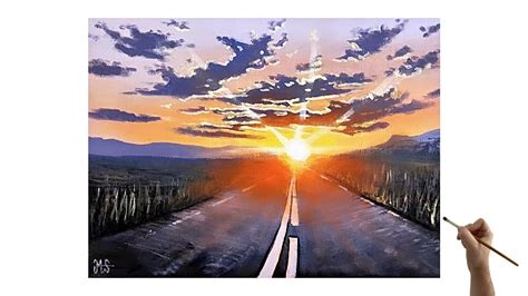 How to paint sunset road - Acrylic painting sunset road - Sunset ...