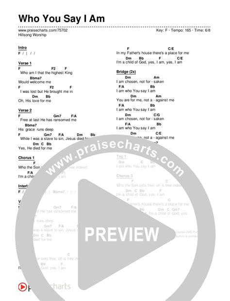 Who You Say I Am Chords PDF (Hillsong Worship) - PraiseCharts